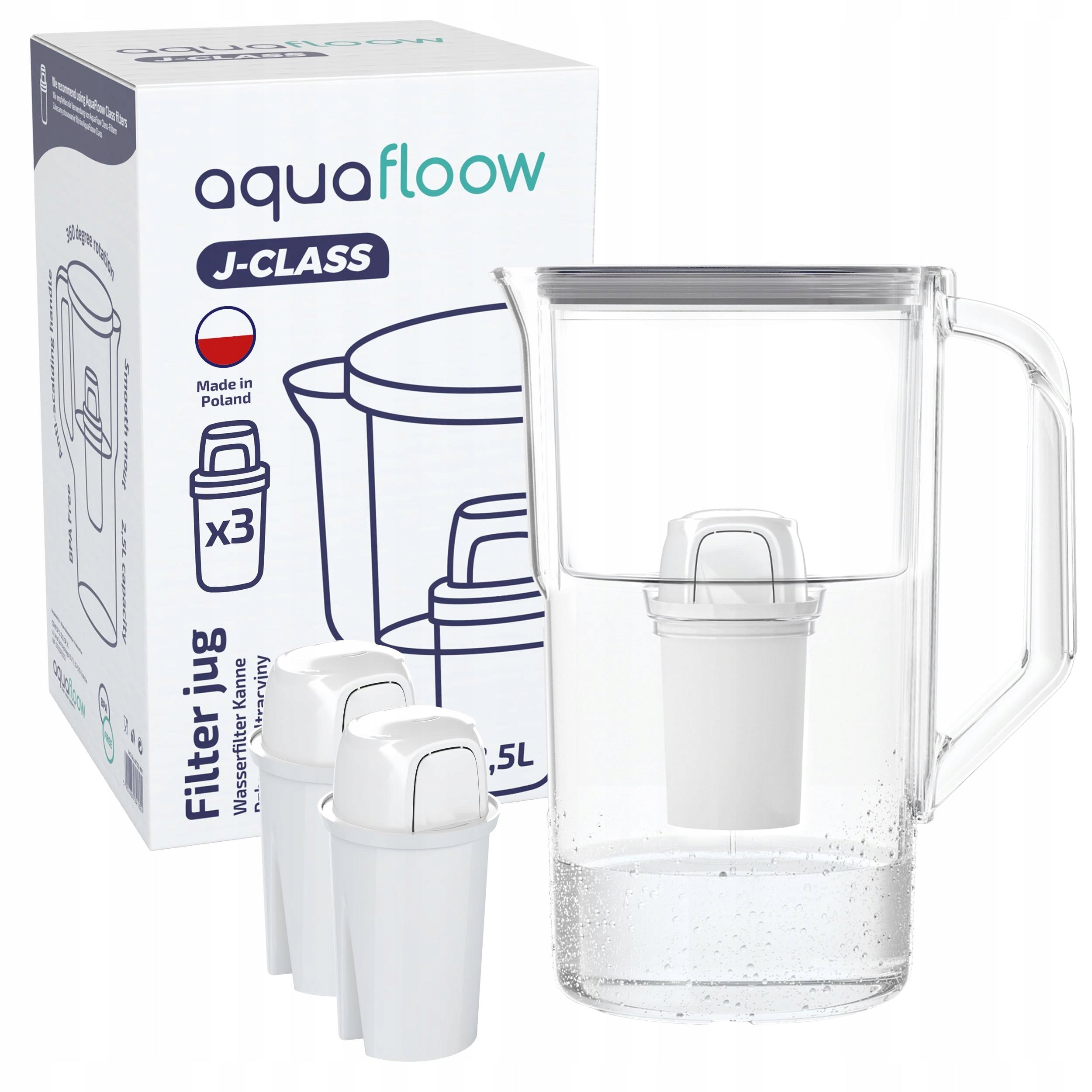 Plastic filter jug AquaFloow J-CLASS 2,5l grey + 3x filter