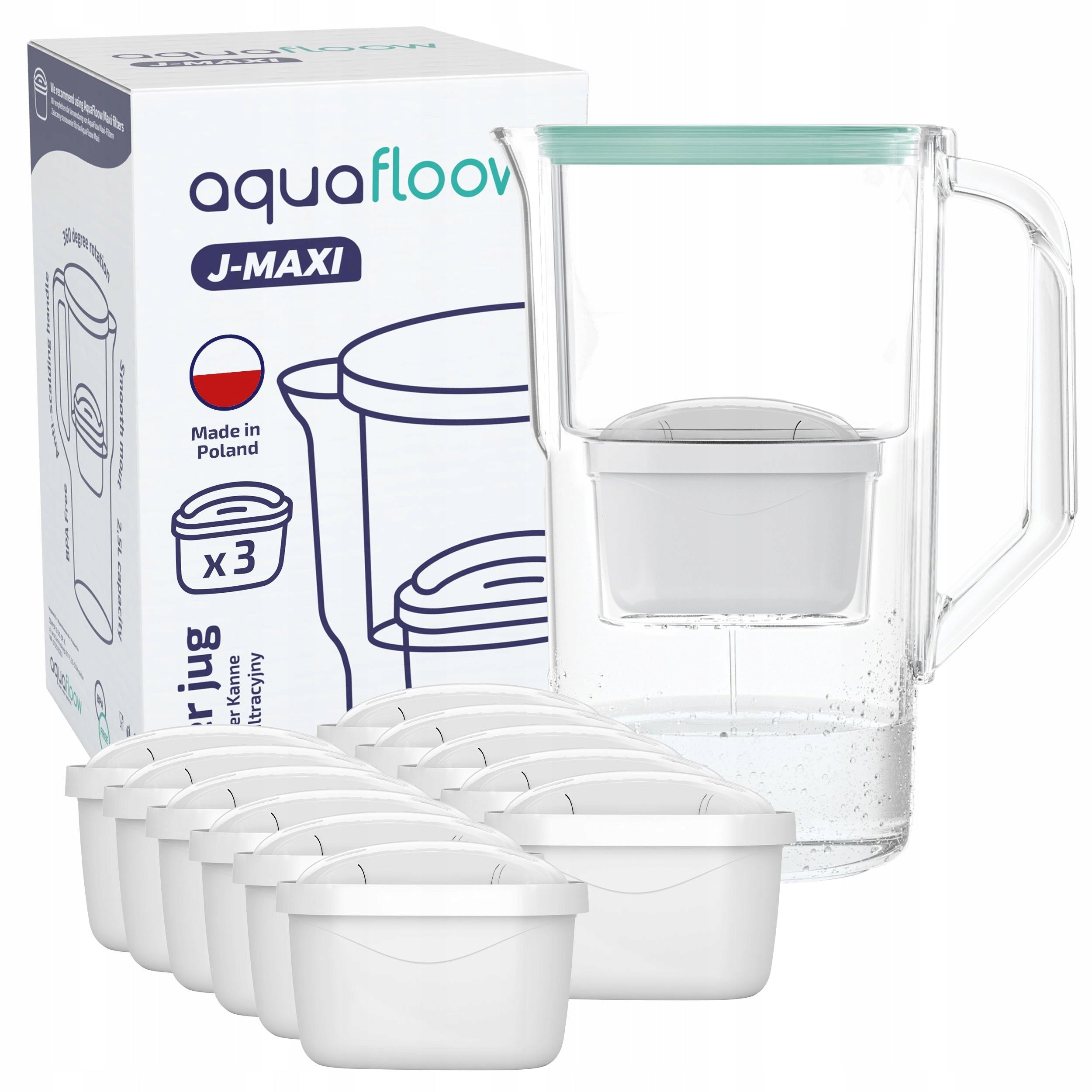 Plastic filter jug AquaFloow J-MAXI 2,5l + 12x water filter