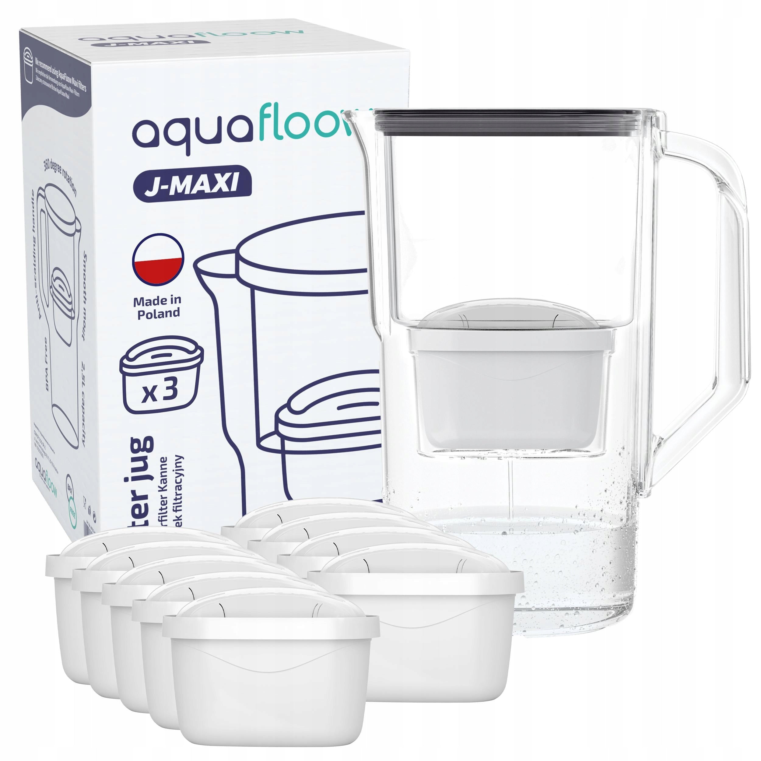 Plastic filter jug AquaFloow J-MAXI 2,5l black + 10x filter