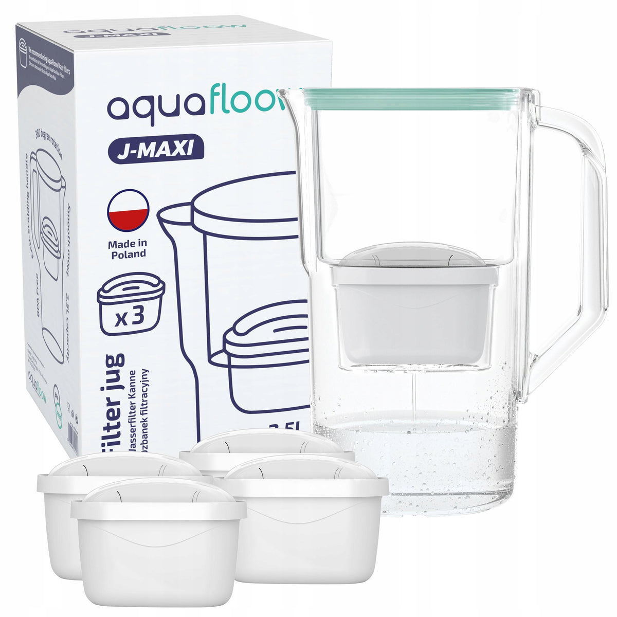 Plastic filter jug AquaFloow J-MAXI 2,5l mint + 5x water filter