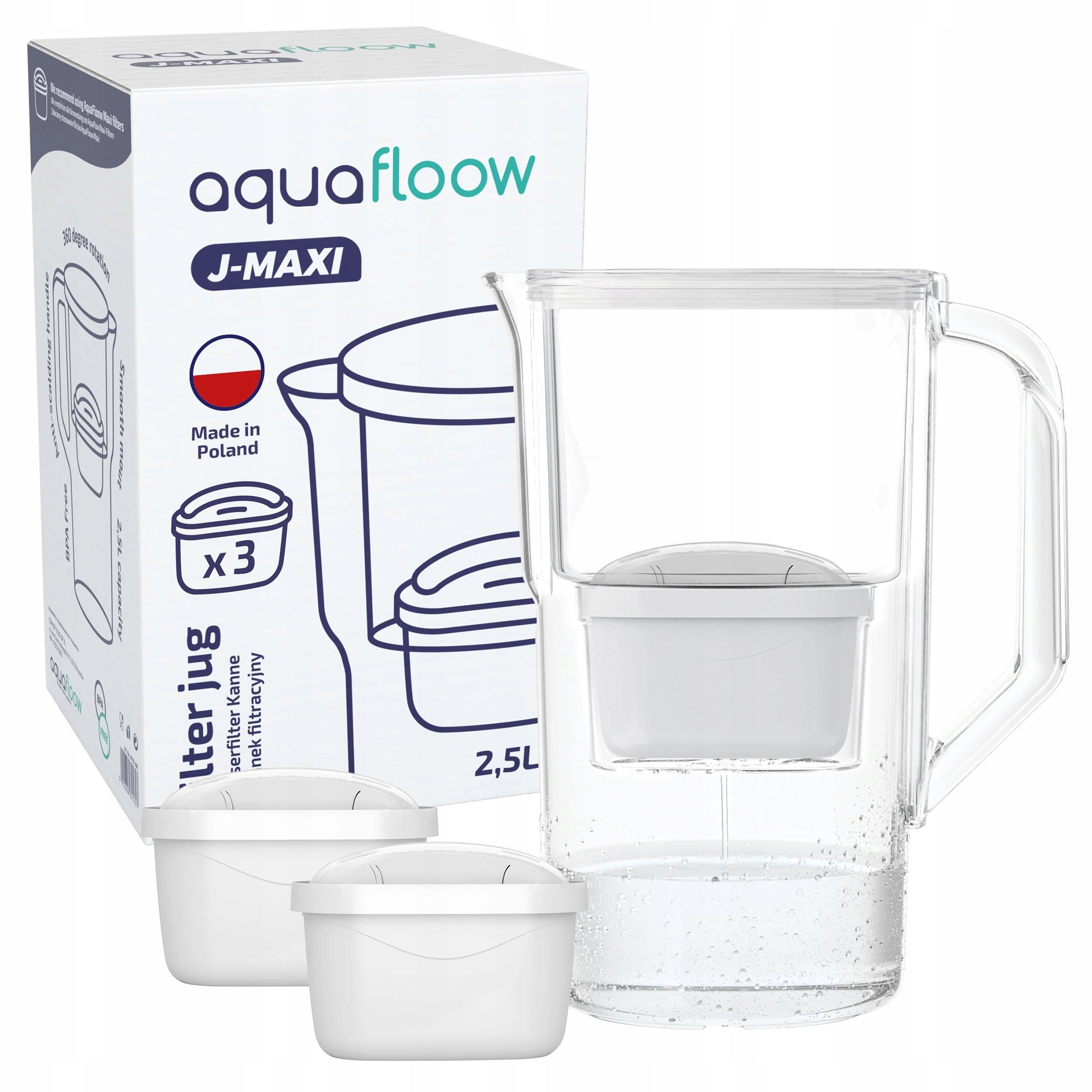 Plastic filter jug AquaFloow J-MAXI 2,5l white + 3x filter