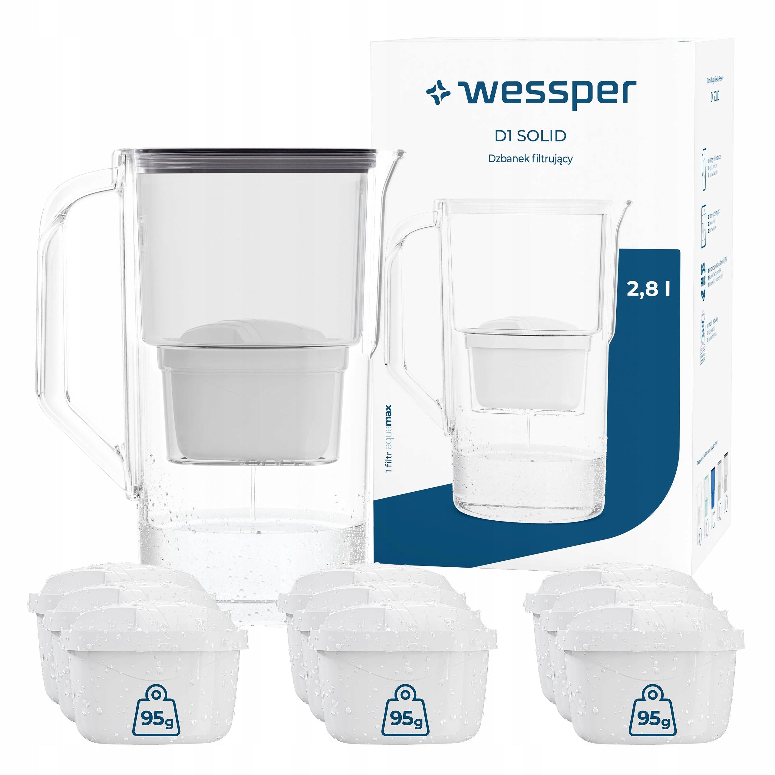 Plastic filter jug Wessper D1 SOLID 2,8l black + 10x water filter