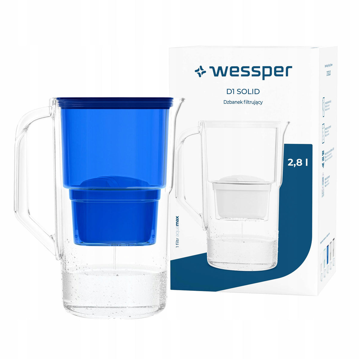Plastic filter jug Wessper D1 SOLID 2,8l blue + 1x filter