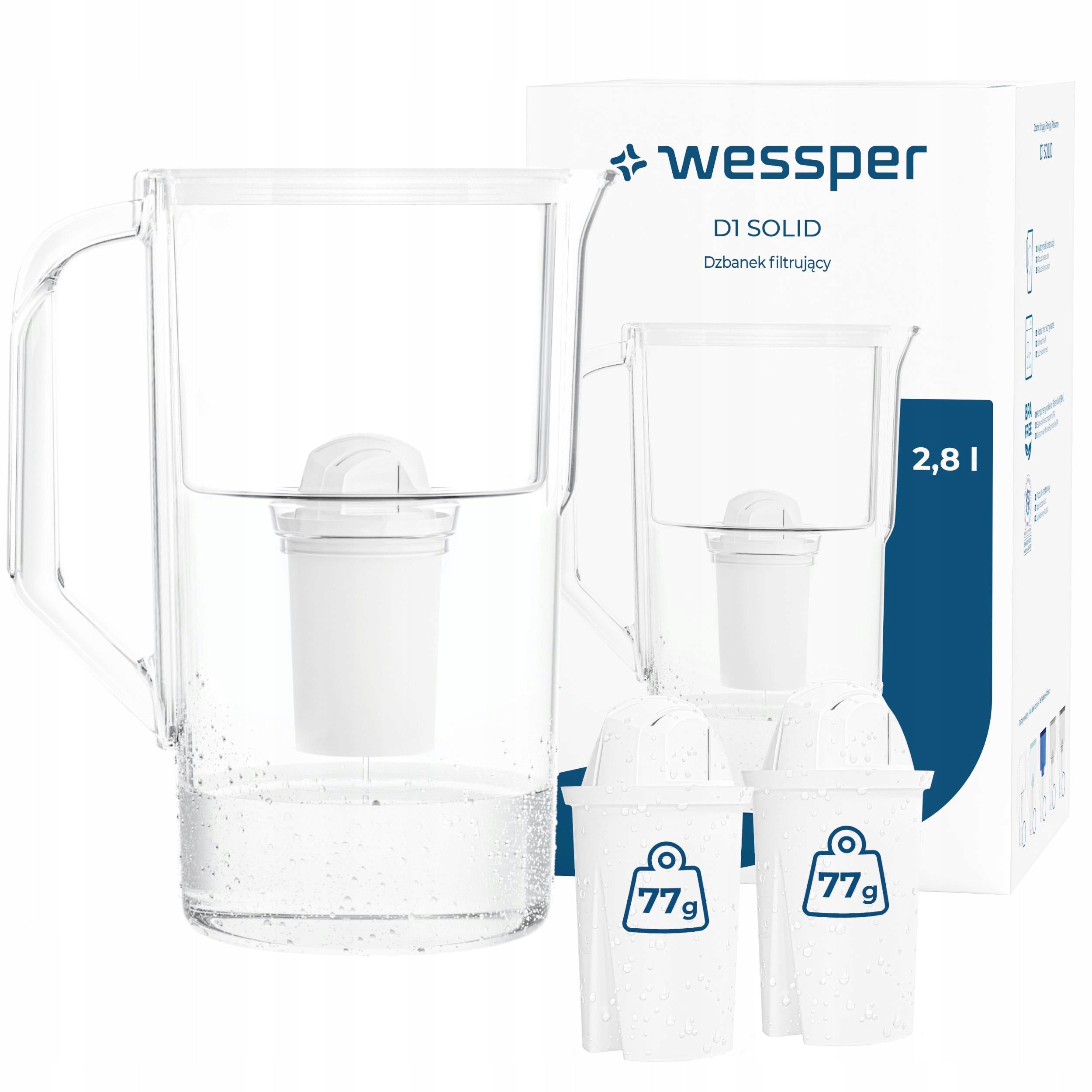Plastic filter jug Wessper D1 SOLID 2,8l white + 3x filter