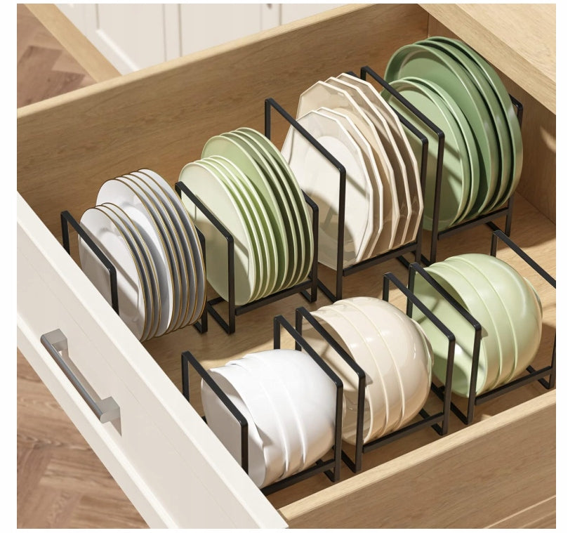 Plate Organizer 4 Pieces Metal Kitchen Cabinet Stand Black Brand no brand