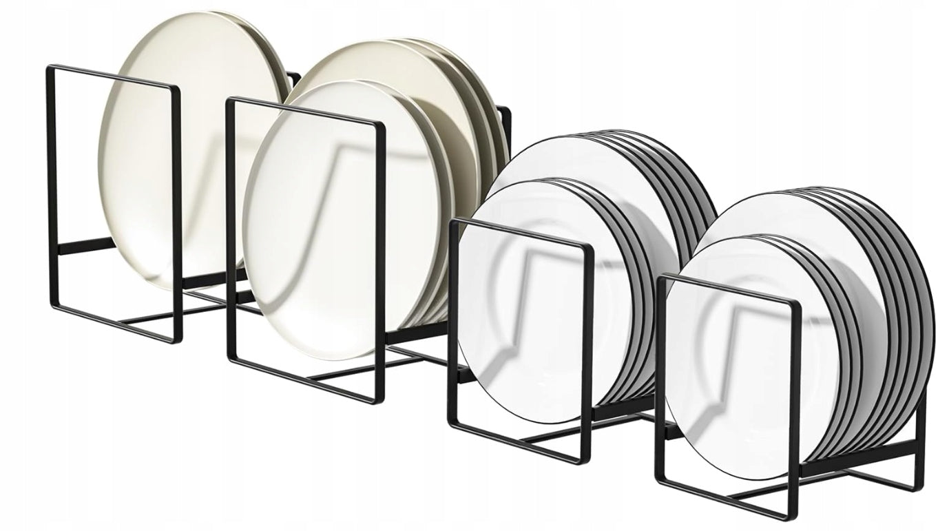 Plate Organizer 4 Pieces Metal Kitchen Cabinet Stand Black