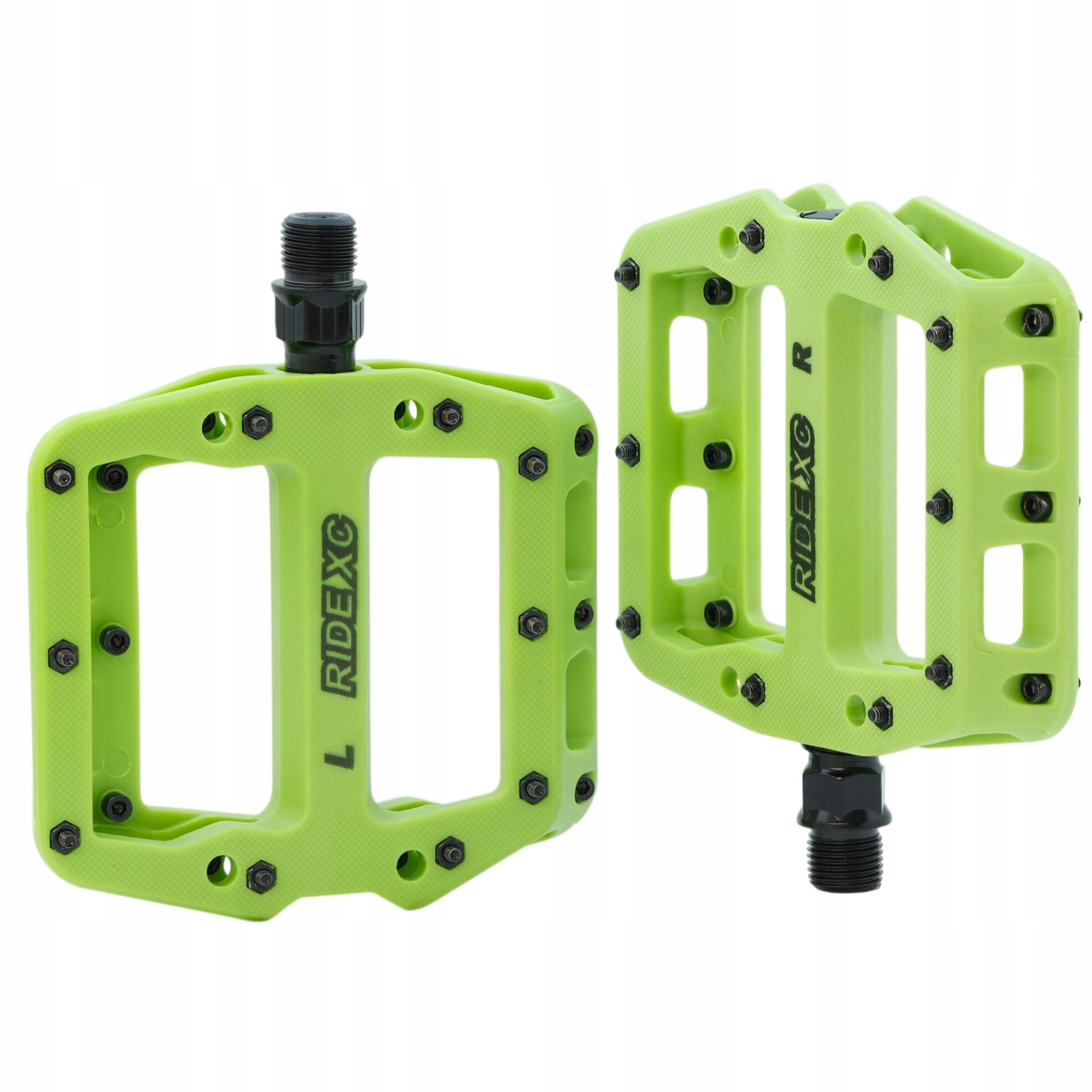 Platform Bike Pedals with RideXC MTB DH Pins Green