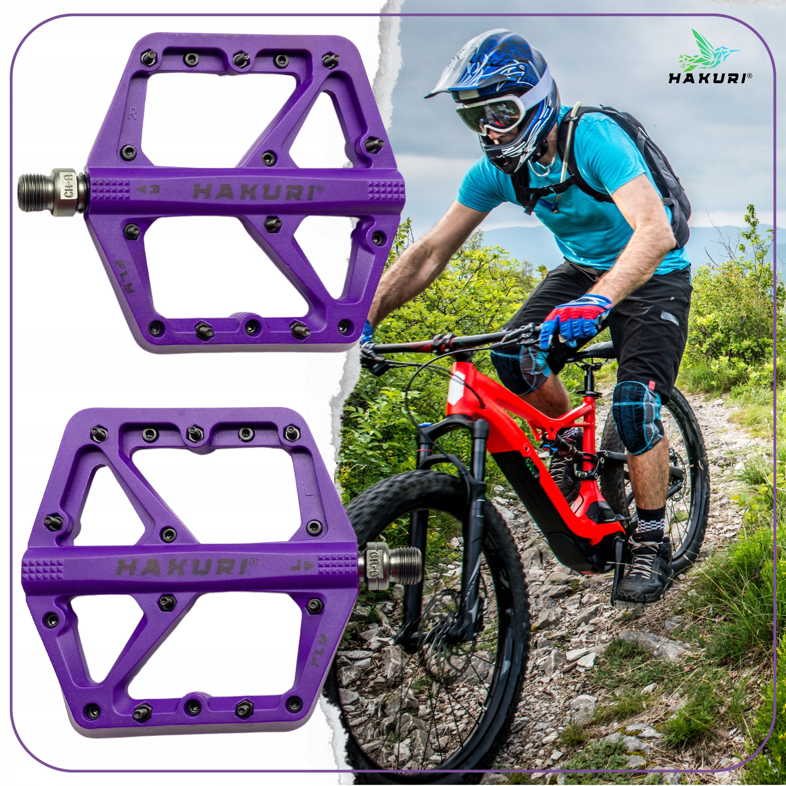 Platform Pedals Nylon Pedals Light Purple + MTB PINS 3 BEARINGS Brand Hakuri