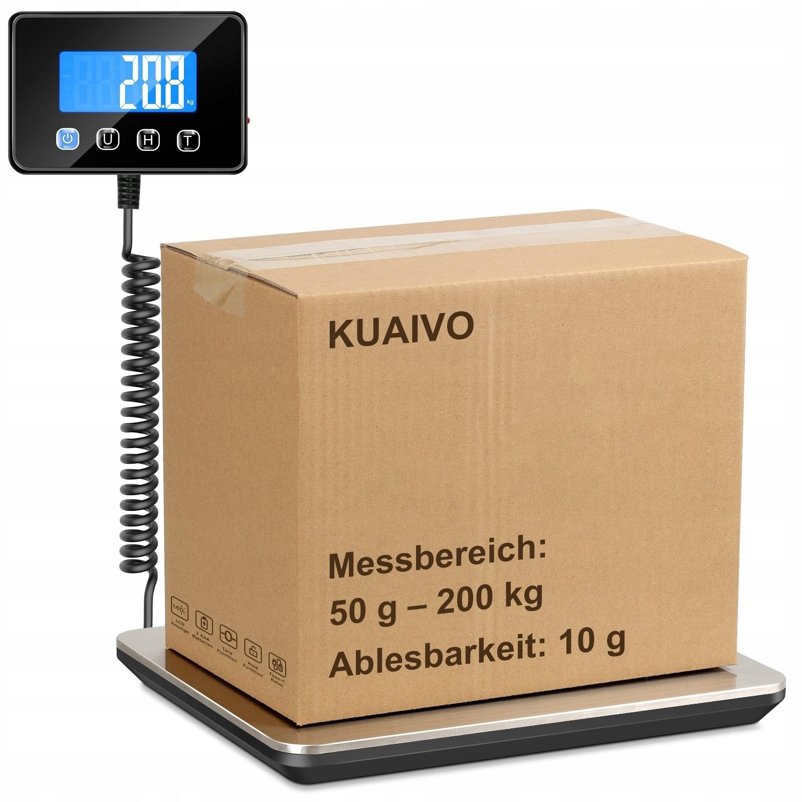 Platform Scale 200 kg LCD Tara Hold USB Type C INOX 10 g