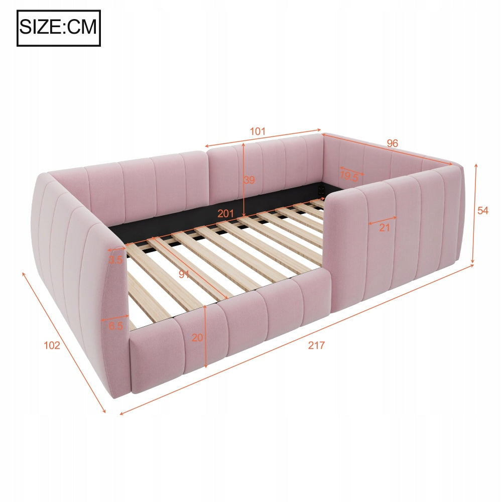 Platform bed child upholstered 90x200 safety railing pink Packaging status original