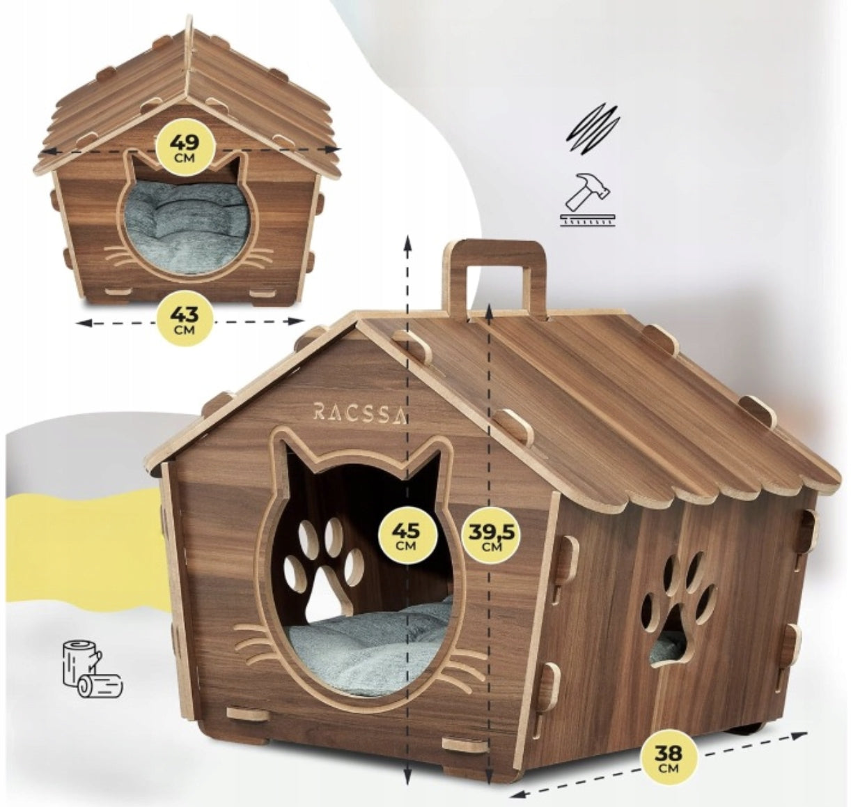 Playpen Portable booth playpen cat bed dog pillow43x45x38cm Color brown