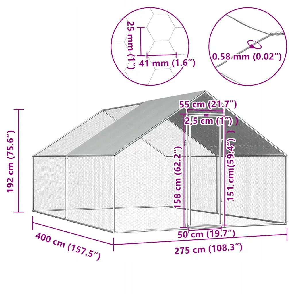 Playpen for Cat Dog 2,75x4x1,92 m, galvanized steel I Outer cage Product width 400 cm