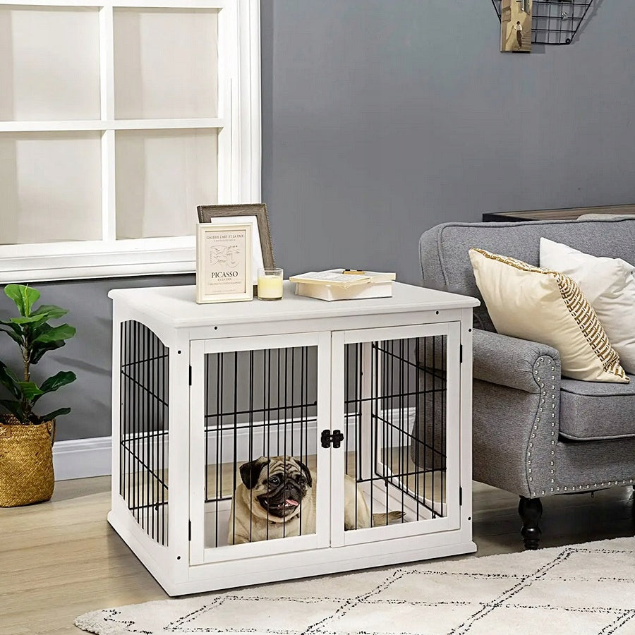 Playpen for Dog Cage for Home L Wooden Oh!Dog Buda 80x58x66.5cm Cabinet Trade name Klatka Kennelowa dla Psa Drewniany Domek 2w1 Biała Szafka Elegancka