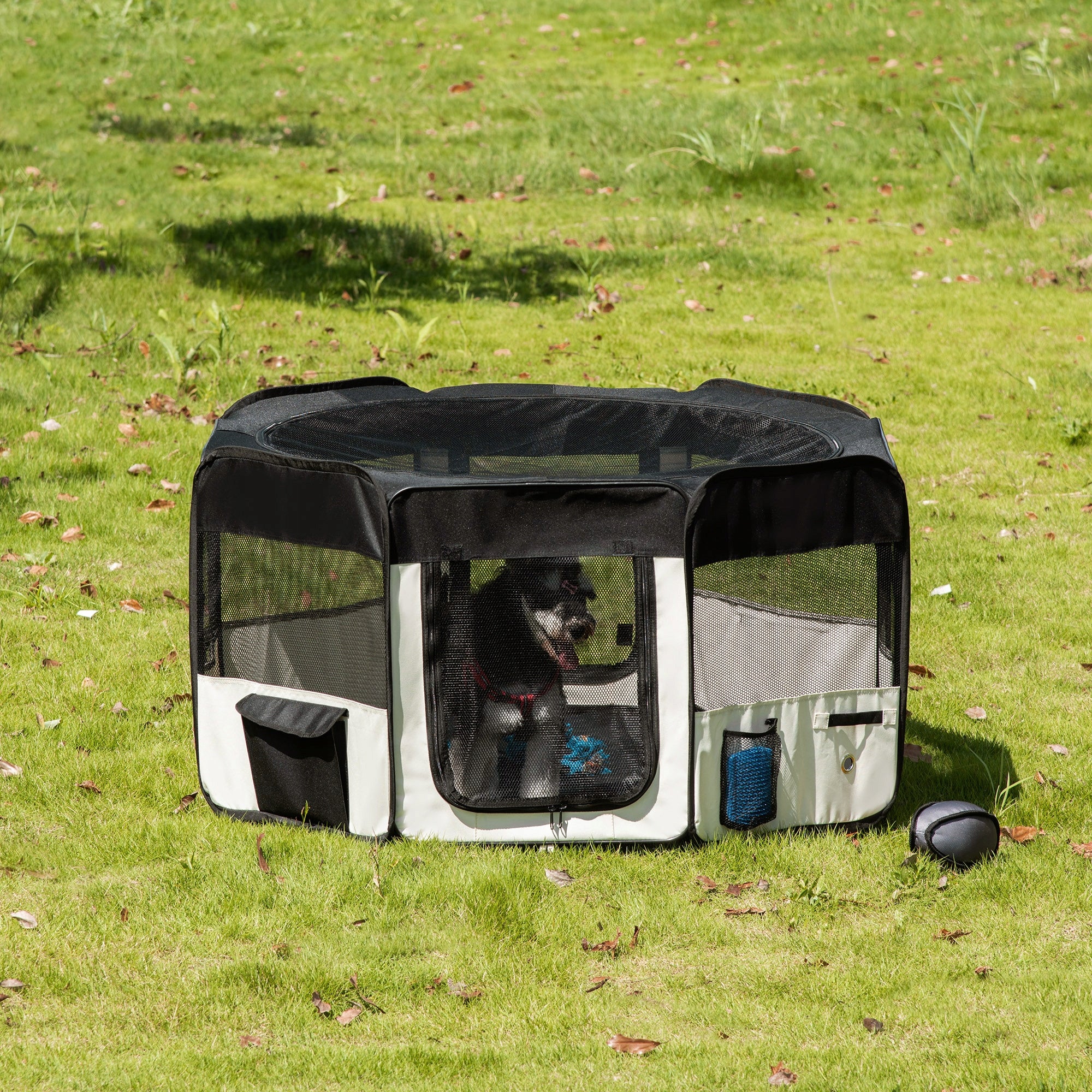 Playpen for animals 120×58 cm black and white Brand PawHut