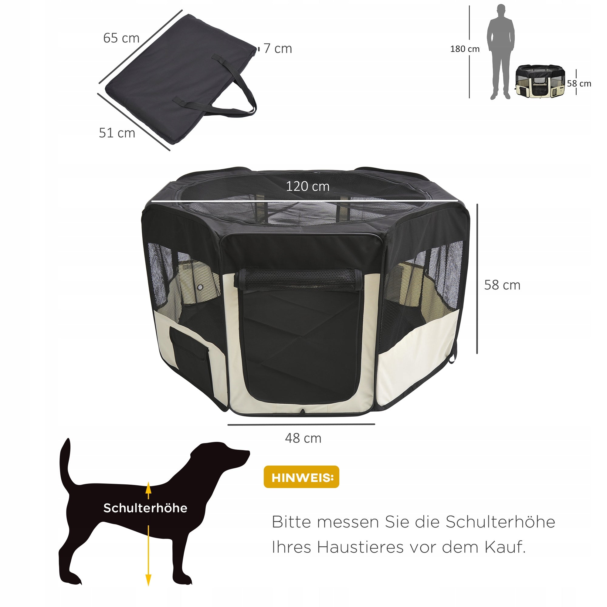 Playpen for animals 120×58 cm black and white Manufacturer code 3389971749727