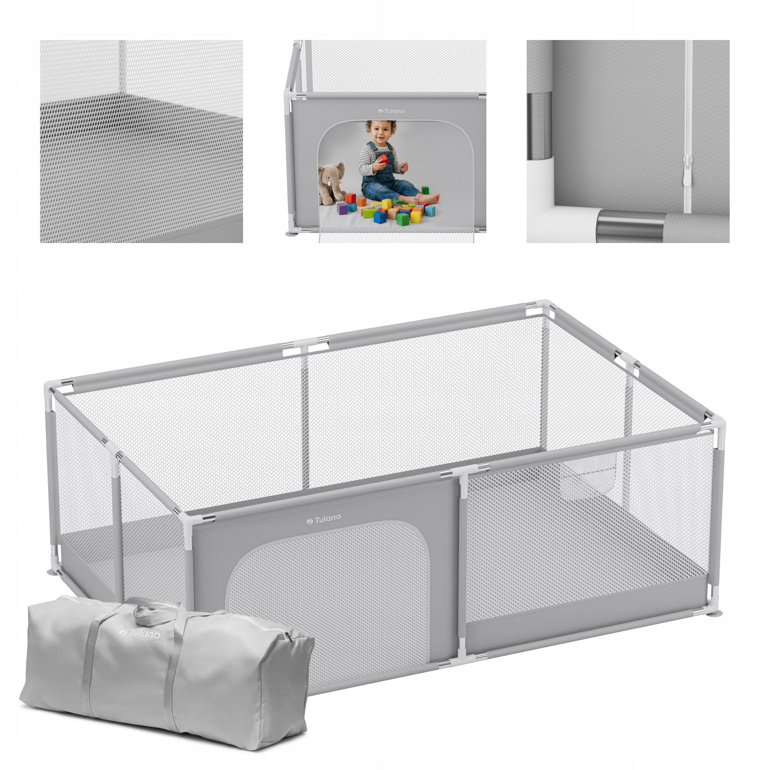 Playpen for children TULANO dry pool for children square toys grey 120x180