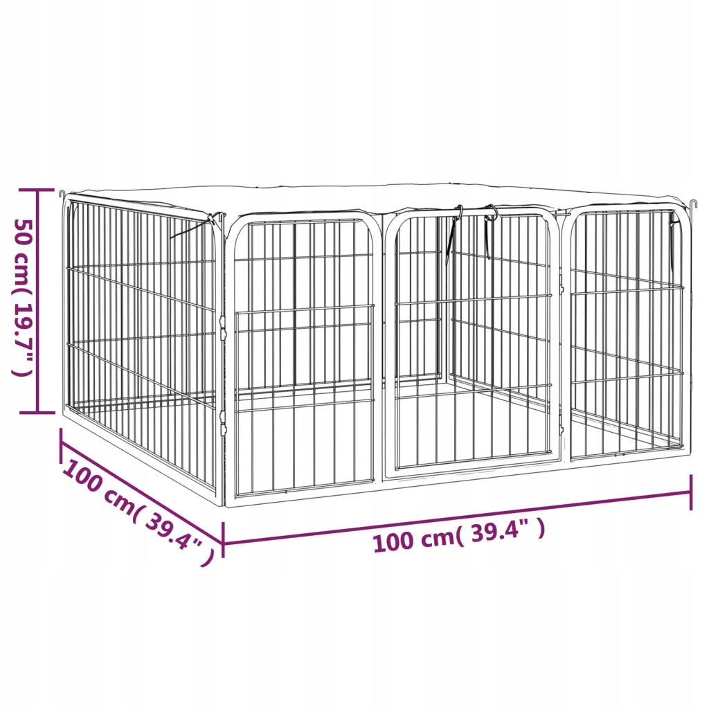 Playpen for dog, 4 panels, black, 100x50 cm, steel Length 100 cm