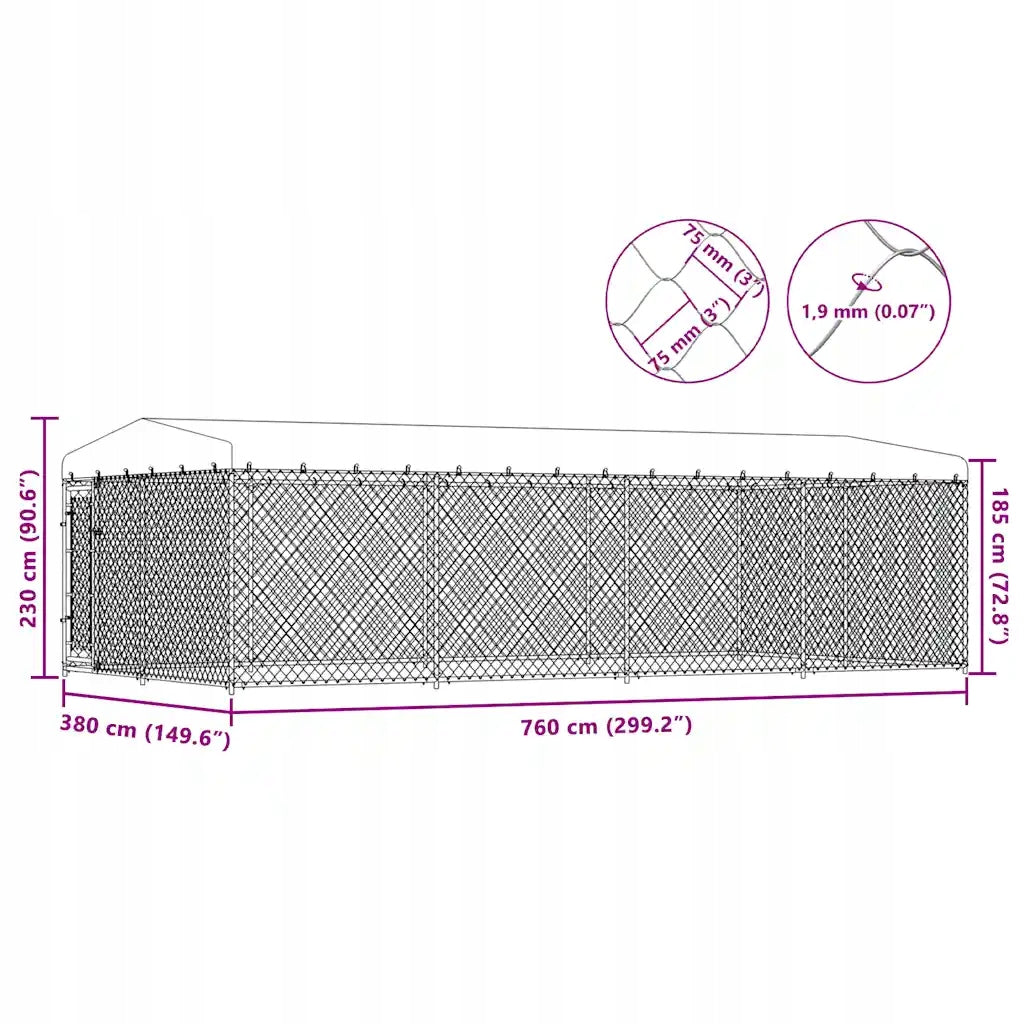 Playpen for dog with roof, 7,6 x 3,8 x 2,3 m Product height 200 cm