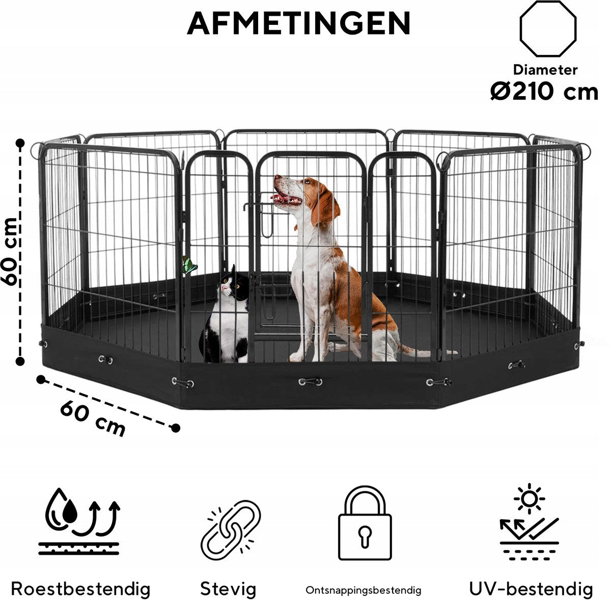 Playpen for puppies with 8 panels - Steel - 60 x Ø 210 Manufacturer code 01