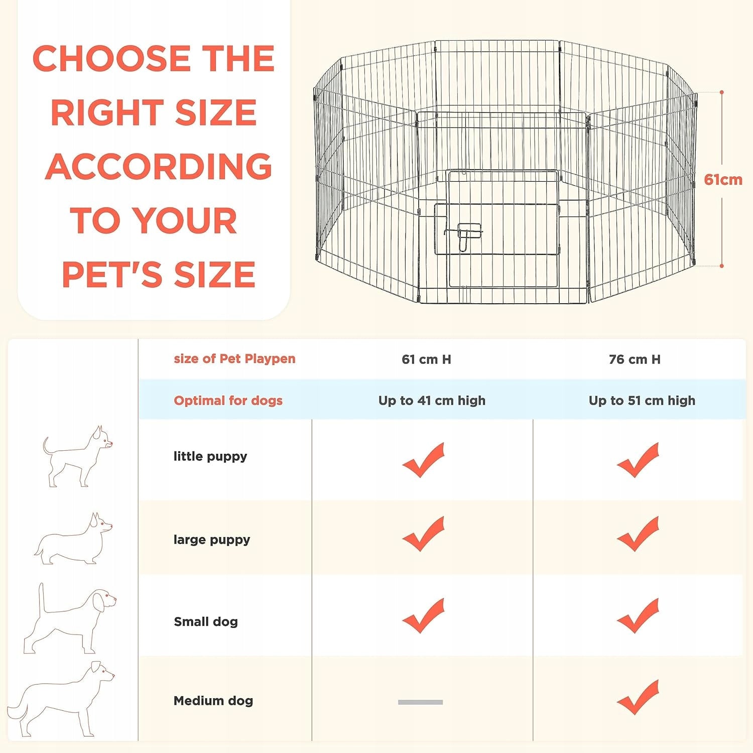 Playpen rabbit dog enclosure metal Yaheetech 52 x 52 x 61 cm Product height 61 cm
