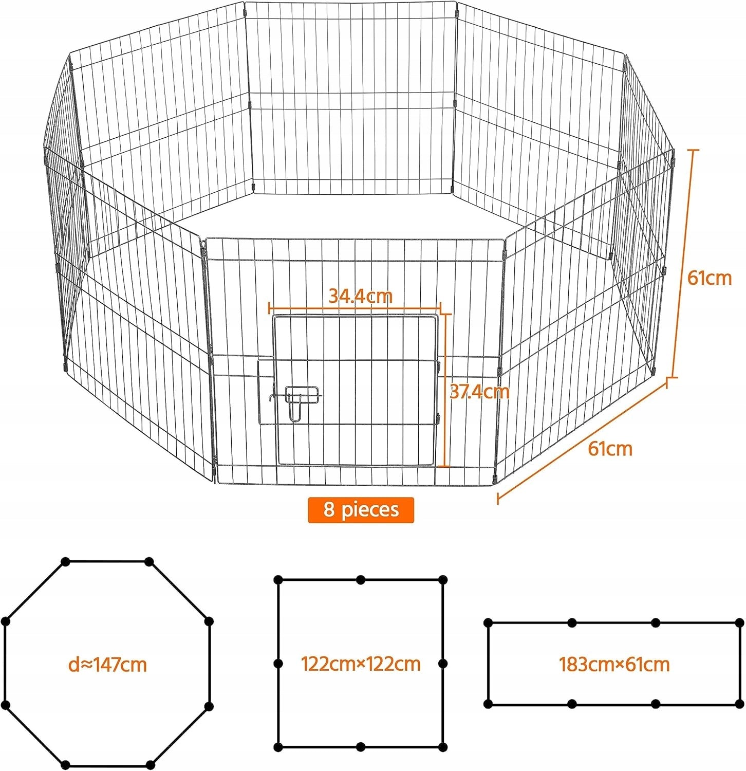 Playpen rabbit dog enclosure metal Yaheetech 52 x 52 x 61 cm Product width 52 cm