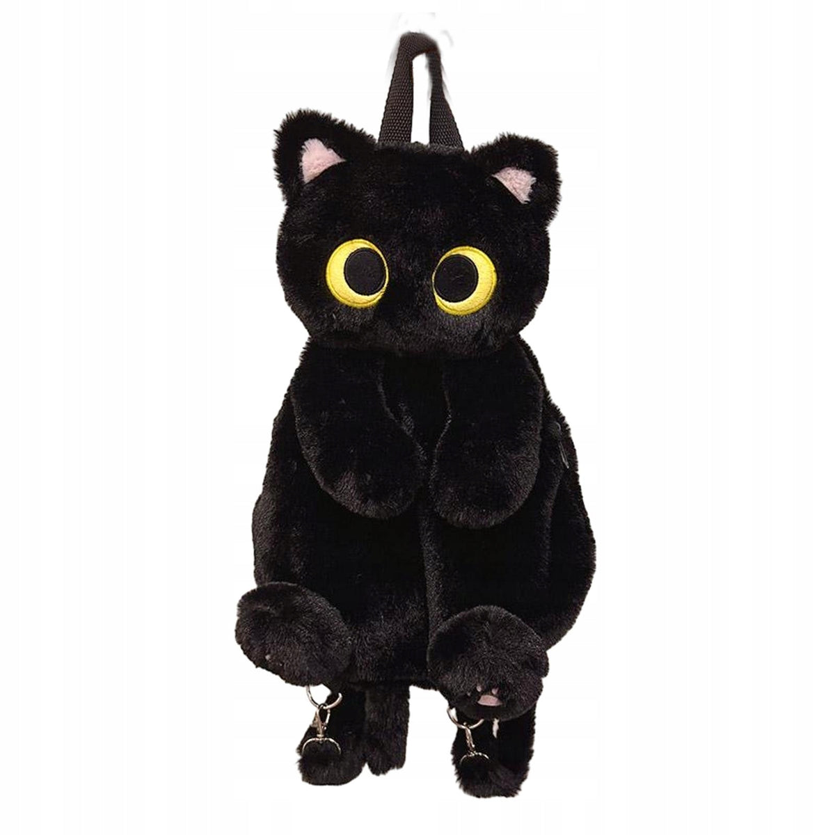 Plush Animal Cat Backpack Soft with Adjustable Straps Stylish Casual black