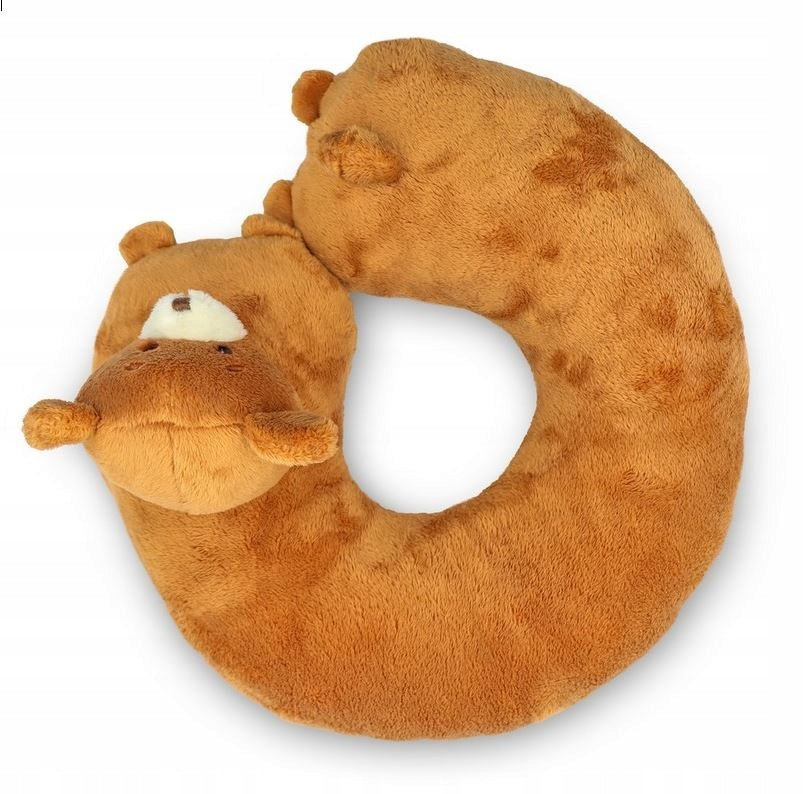 Plush Travel Headrest Pillow for Kids Bear Triperd for Car Airplane Color brown