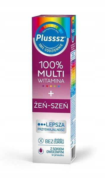 Plusssz 100% Multivitamin + Ginseng 20 effervescent tablets Supplements Brand Polski Lek