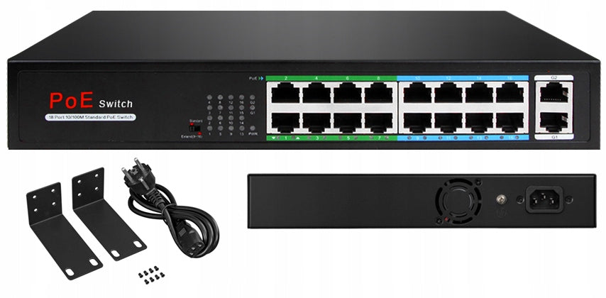 PoE Switch 16 Ports POE 160W 2x Uplink RJ45 1Gbps