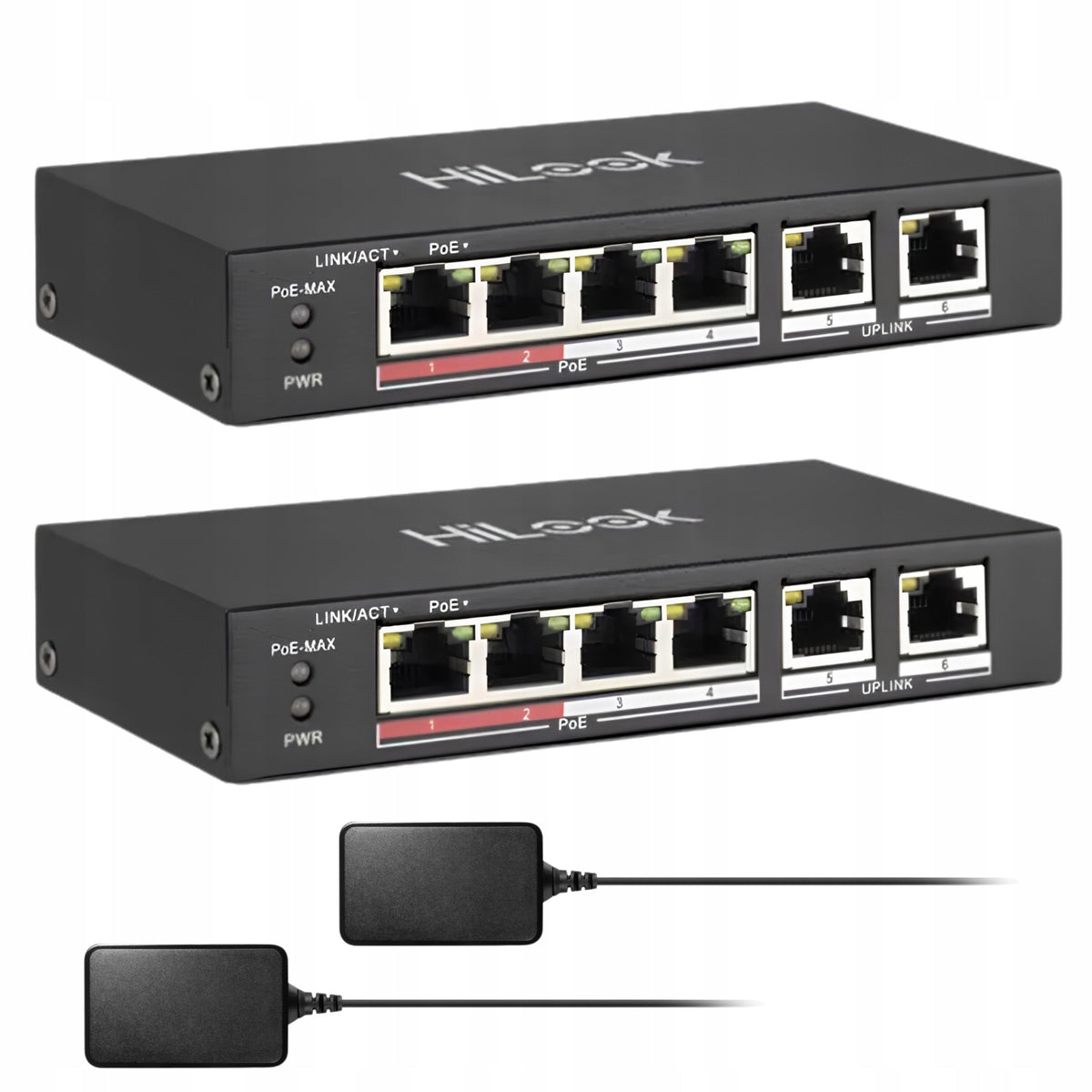 PoE Switch 4+2 10/100Mbps 35W 2PCS HiLook by Hikvision