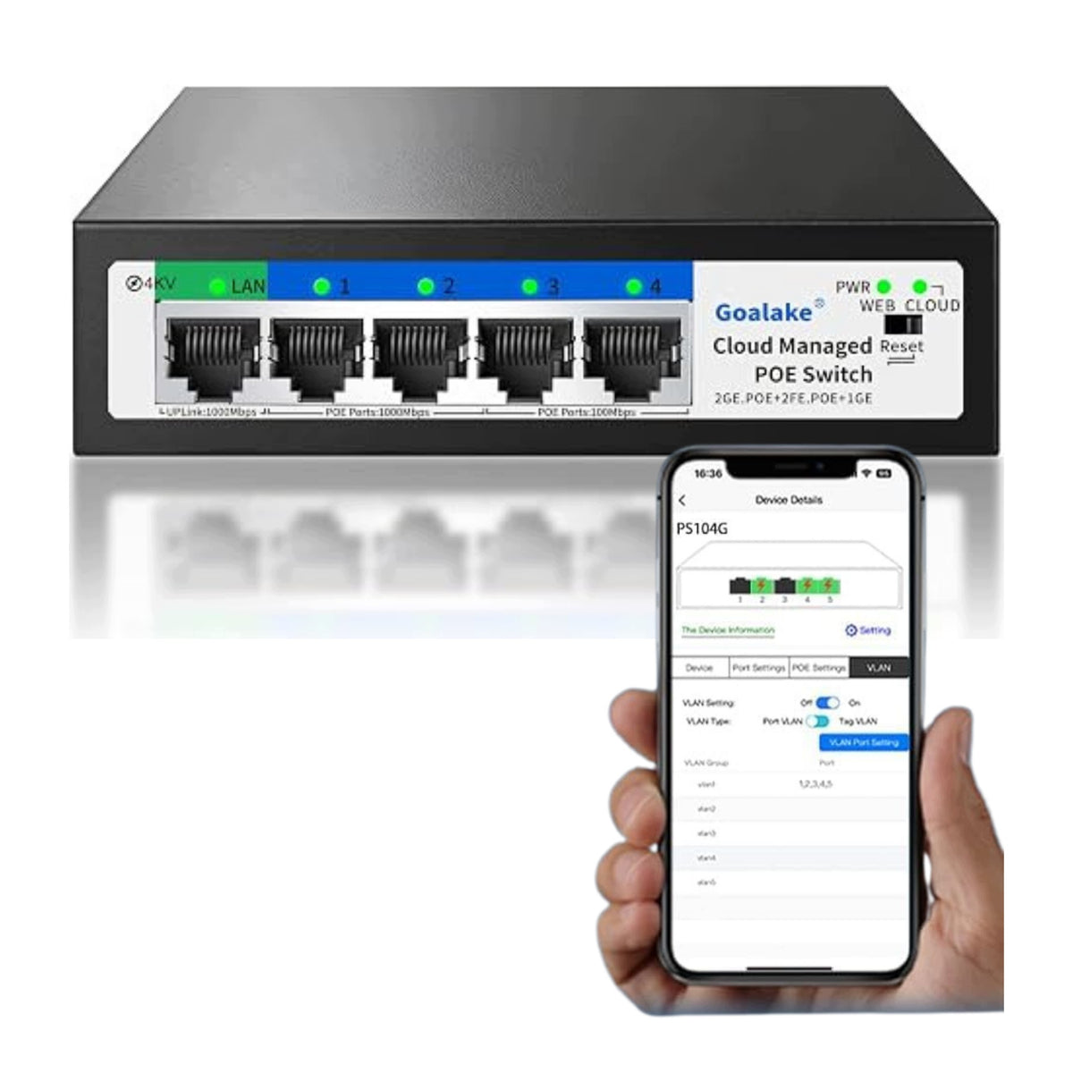 PoE Switch 5 Ports 52W Poe+ Metal 100Mbps