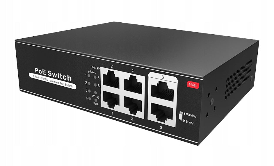 PoE Switch 6-Port 4x PoE 2x LAN 10/100Mbps 65W