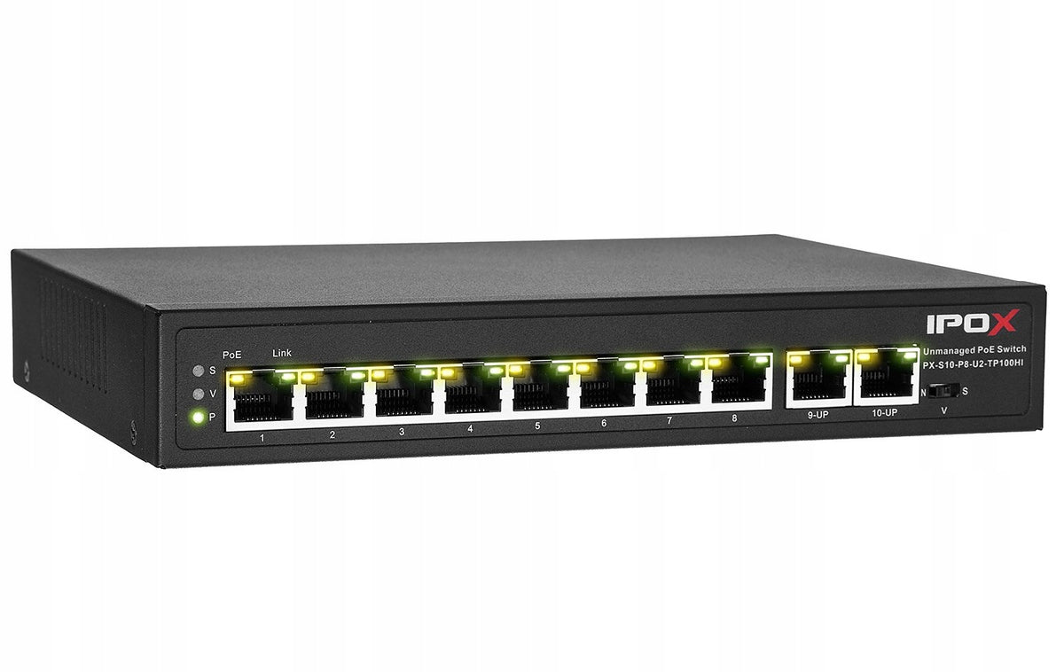 PoE Switch 8-Port + 2 RJ45, 100W, 2Gbps IPOX