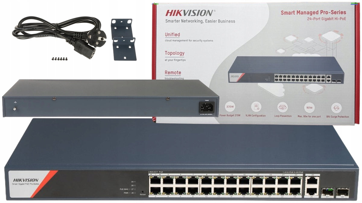 PoE Switch Hikvision DS-3E1528HP-SI-24P2T2F / 24PoE, 370W, SMART