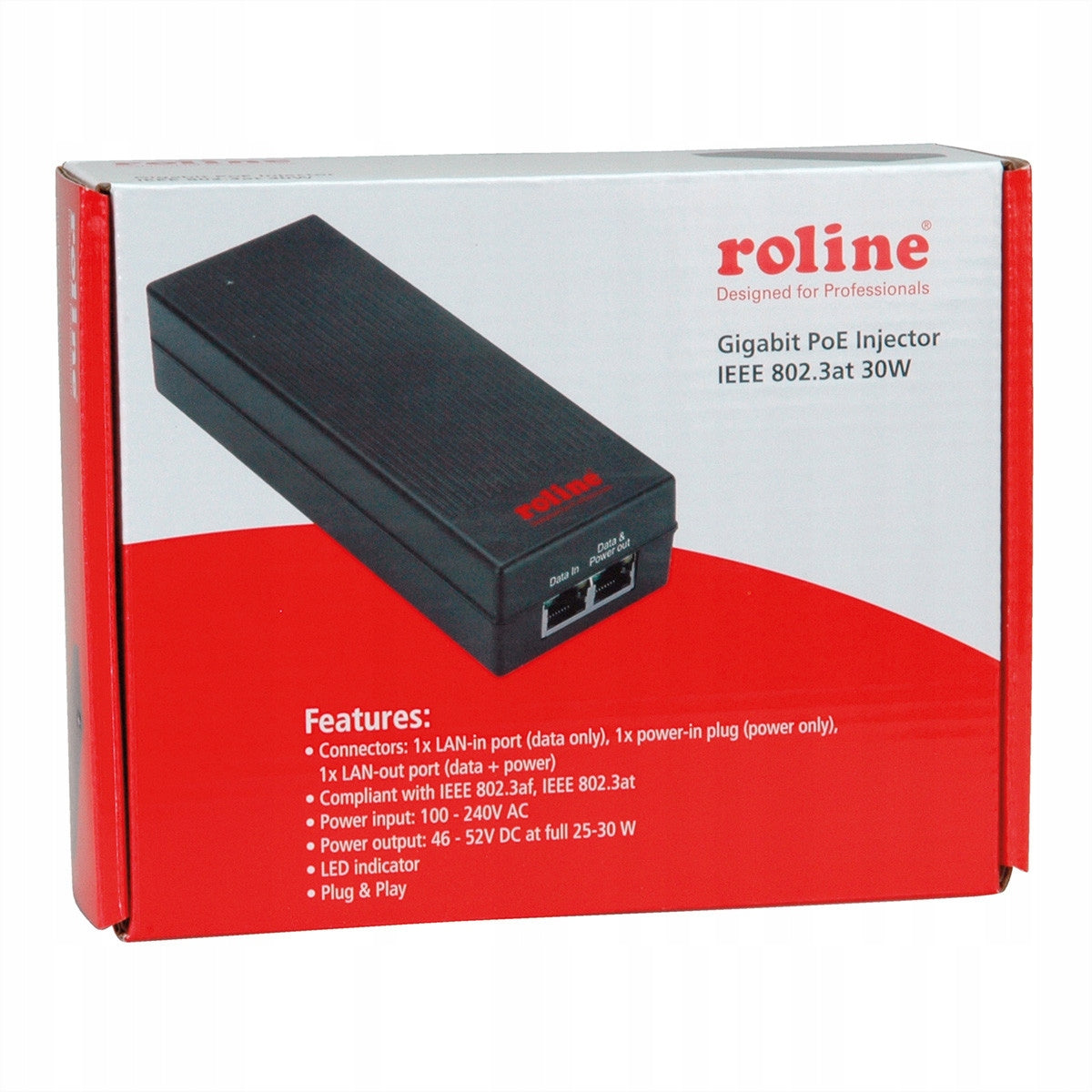 PoE adapter Gigabit Injector 30W LED 1x RJ-45 Number of ports 1