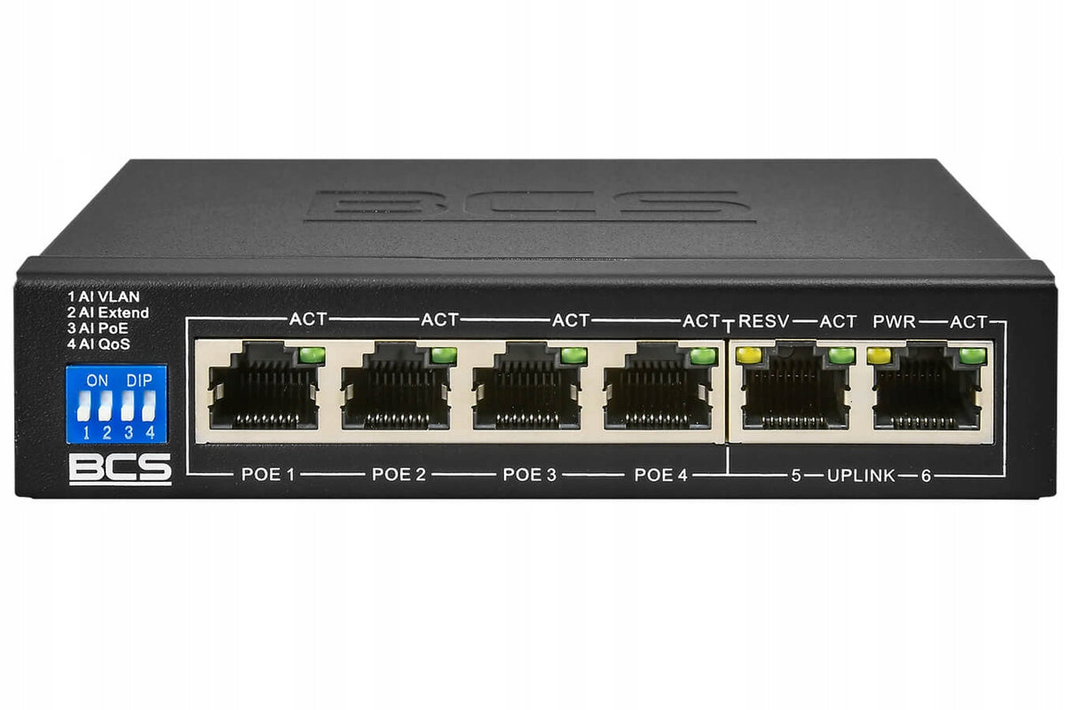 PoE switch for 4x PoE cameras 2x Uplink for 4 BCS Basic IP cameras