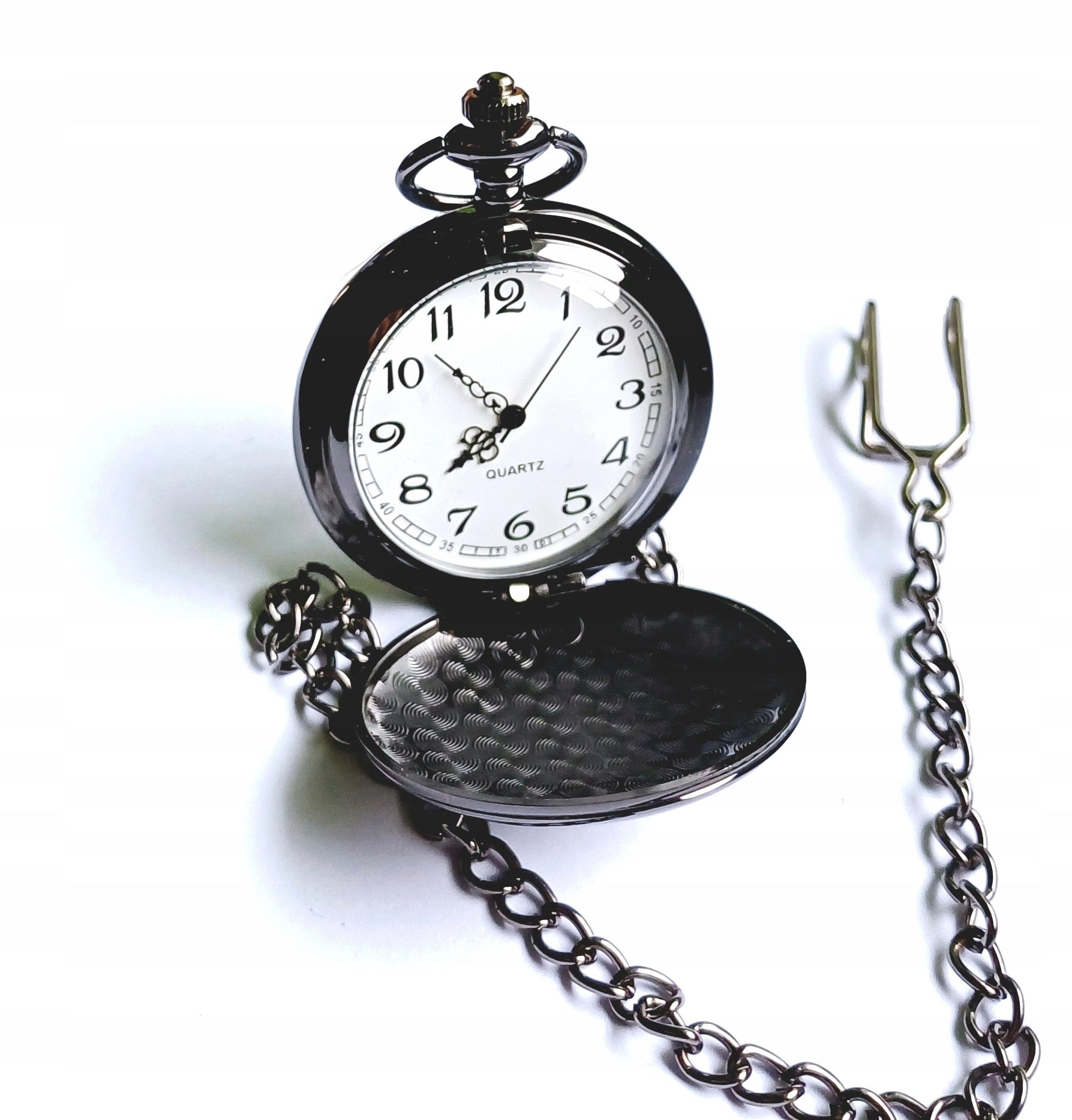 Pocket watch compass on chain black white retro dial