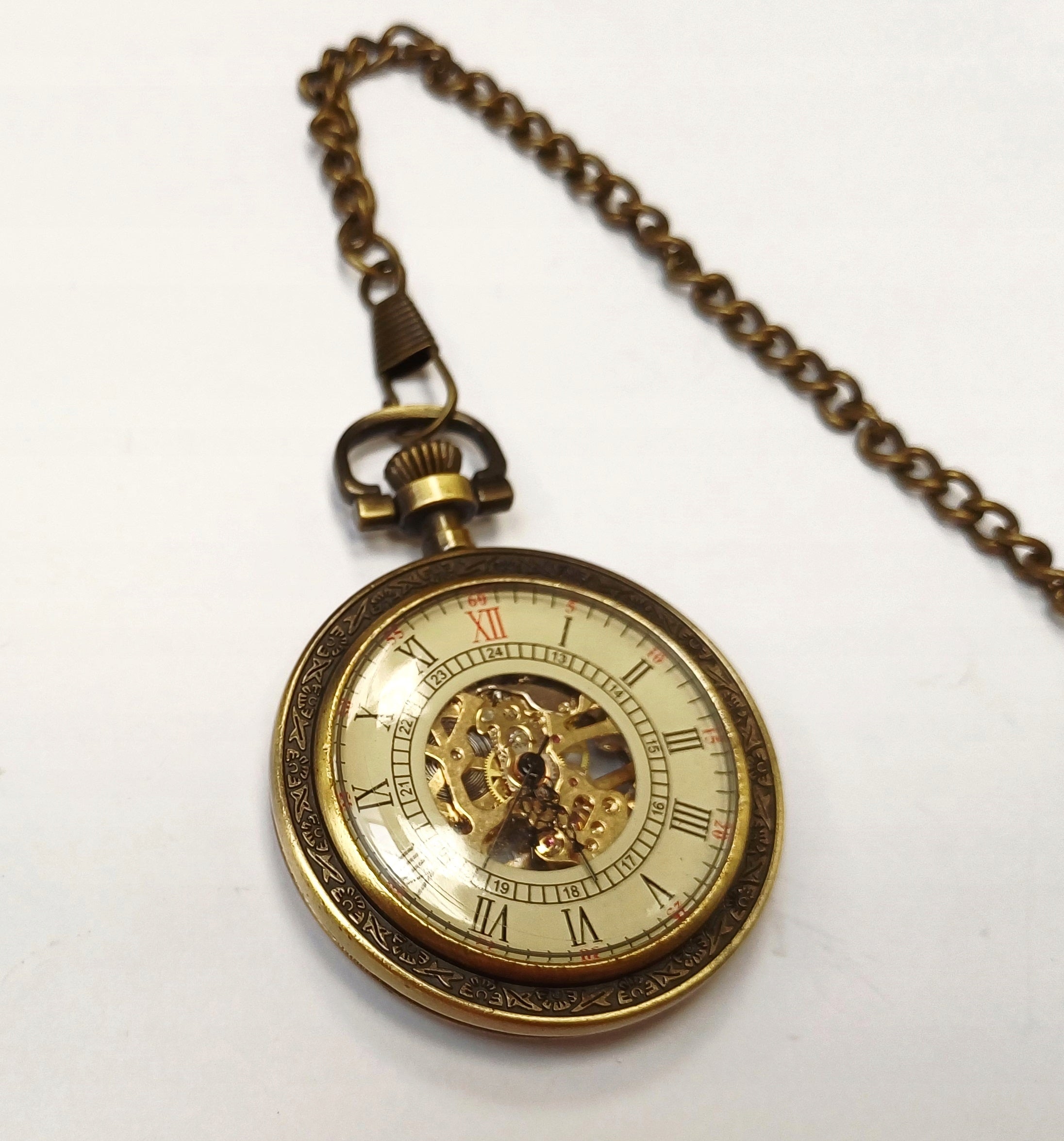 Pocket watch mechanical transparent retro with motto skeleton Dial color black