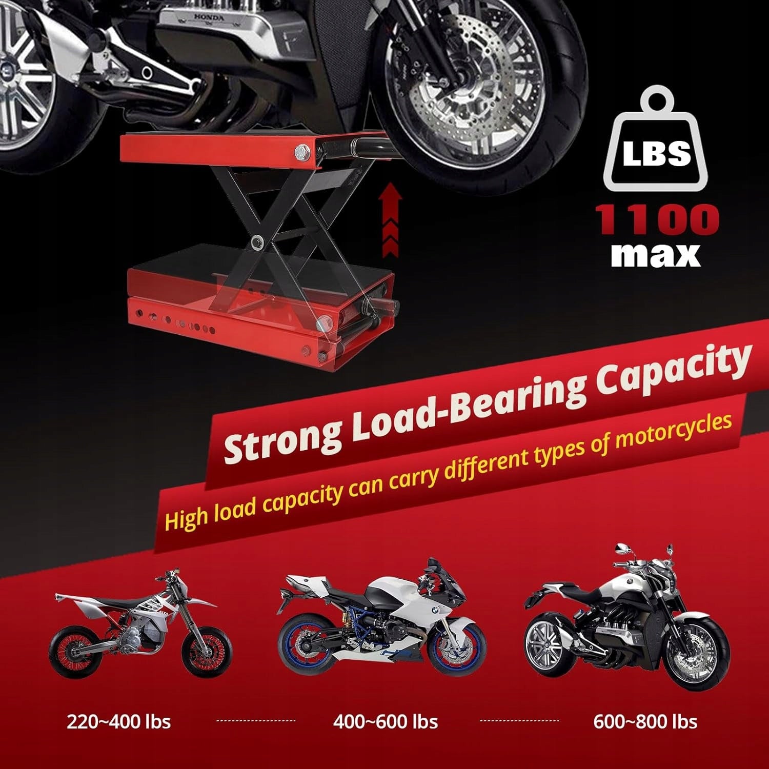 Podnośnik motocyklowy – stalowy podnośnik nożycowy o udźwigu 1100 funtów Manufacturer code VELLKEYS