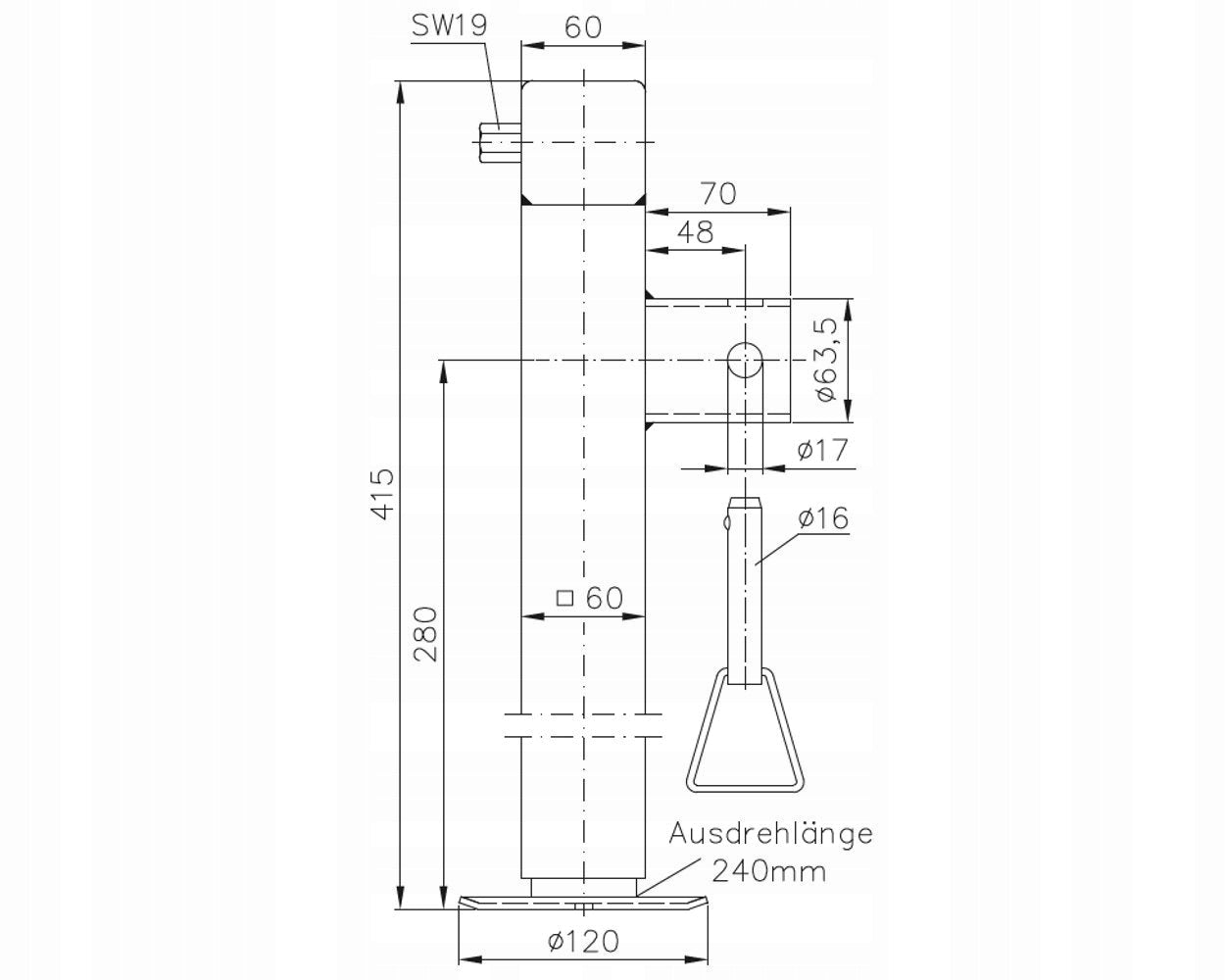 Einziehbare Stütze für Winterhoff-Anhänger SF 60-19-280 