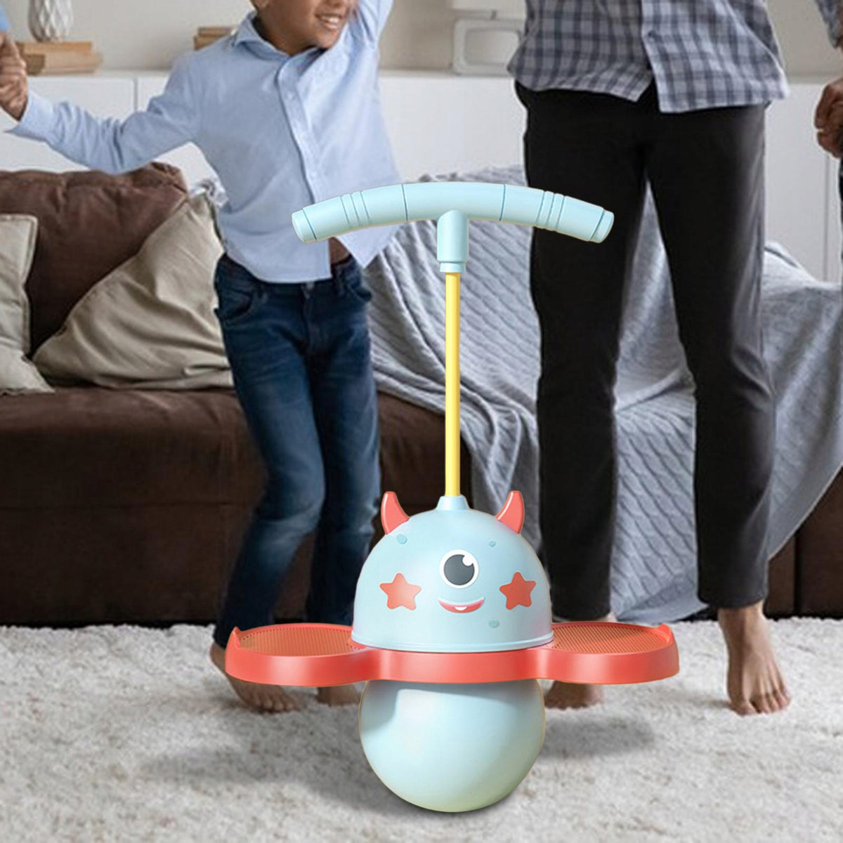 Pogo Ball with Handle Exercise Pogo Stick Jump Strong Grip Stretching Blue