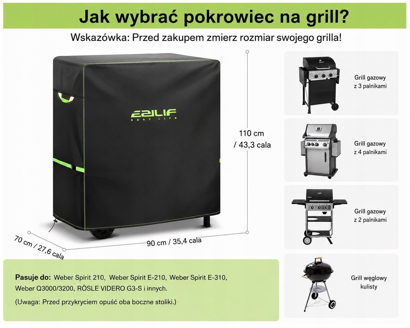Pokrowiec na grilla 90 x 70 x 110 cm mocny wodoodporny całoroczny Packaging status original