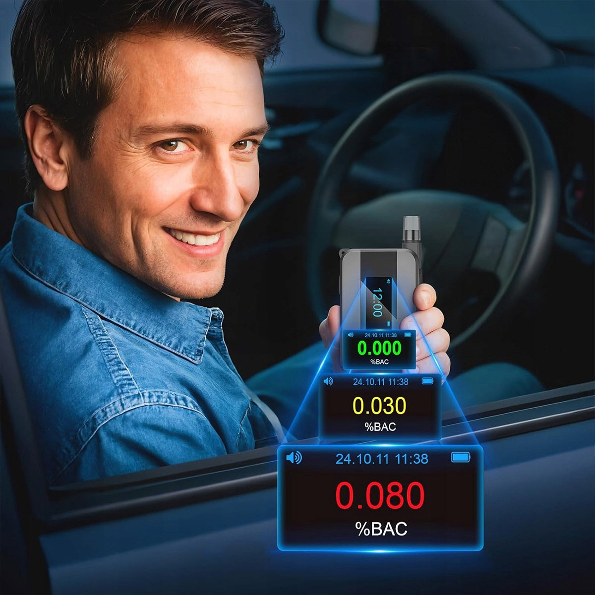 Police Electrochemical Breathalyzer AI Mouthpieceless Professional 6x Mouthpieces Manufacturer code Alkomat Elektrochemiczny Akumulator USB D1000