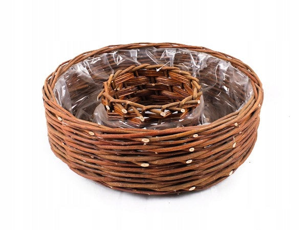 Polish BRAIDED ROUND WICKER BASKET WITH HOLE FLOWER TIRE 40x40x11 cm