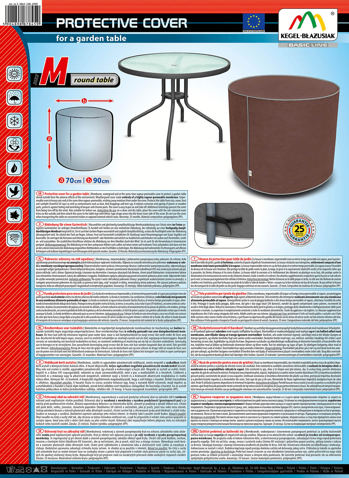 Polish Protective cover for garden table M round WATERPROOF Product height 70 cm
