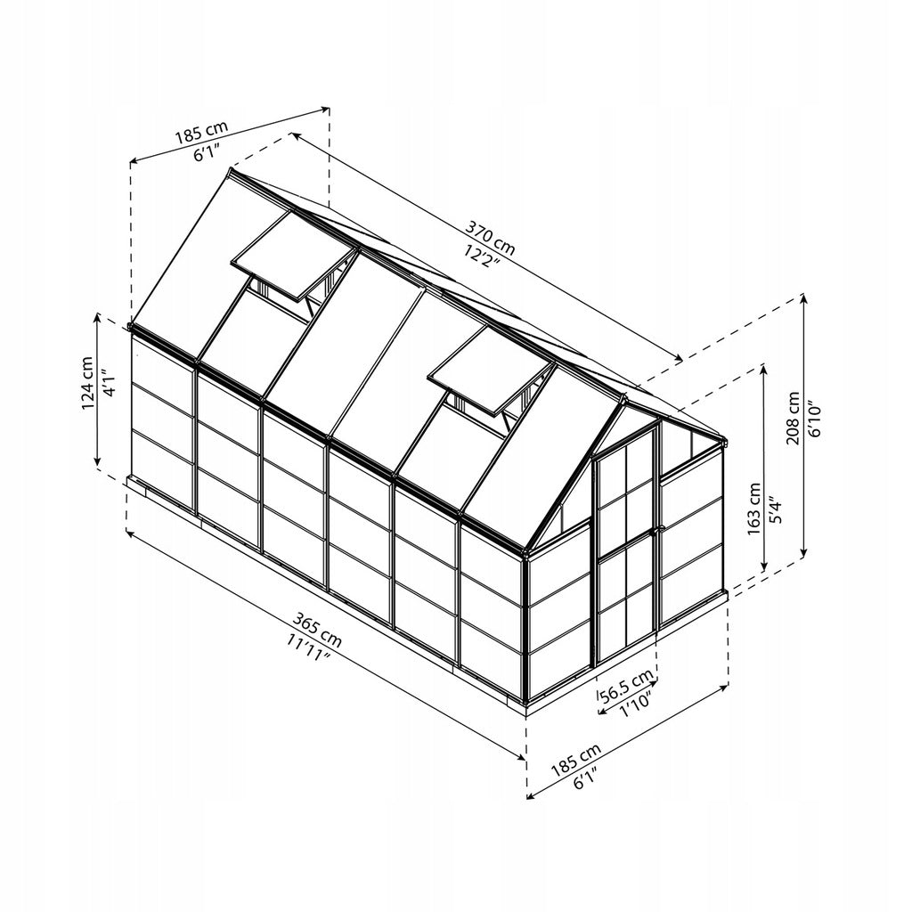 Polycarbonate garden greenhouse Palram 701782 3,65 x 1,85 m x 208 cm Manufacturer code 701782