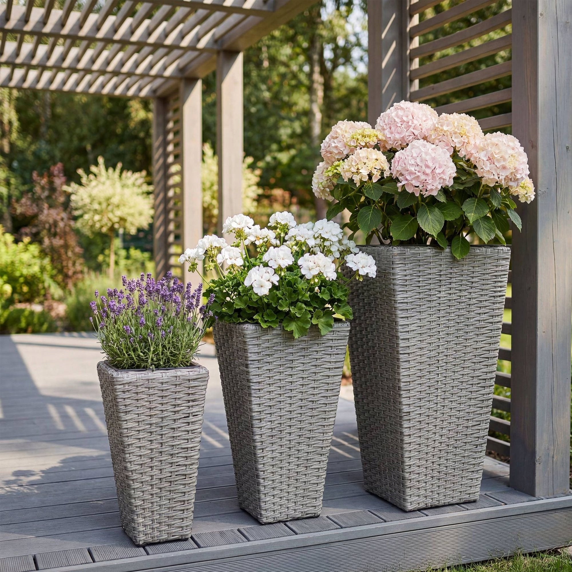 Polyrattan Pots Set of 3 with Refill Garden Pots Technorattan Brand di volio