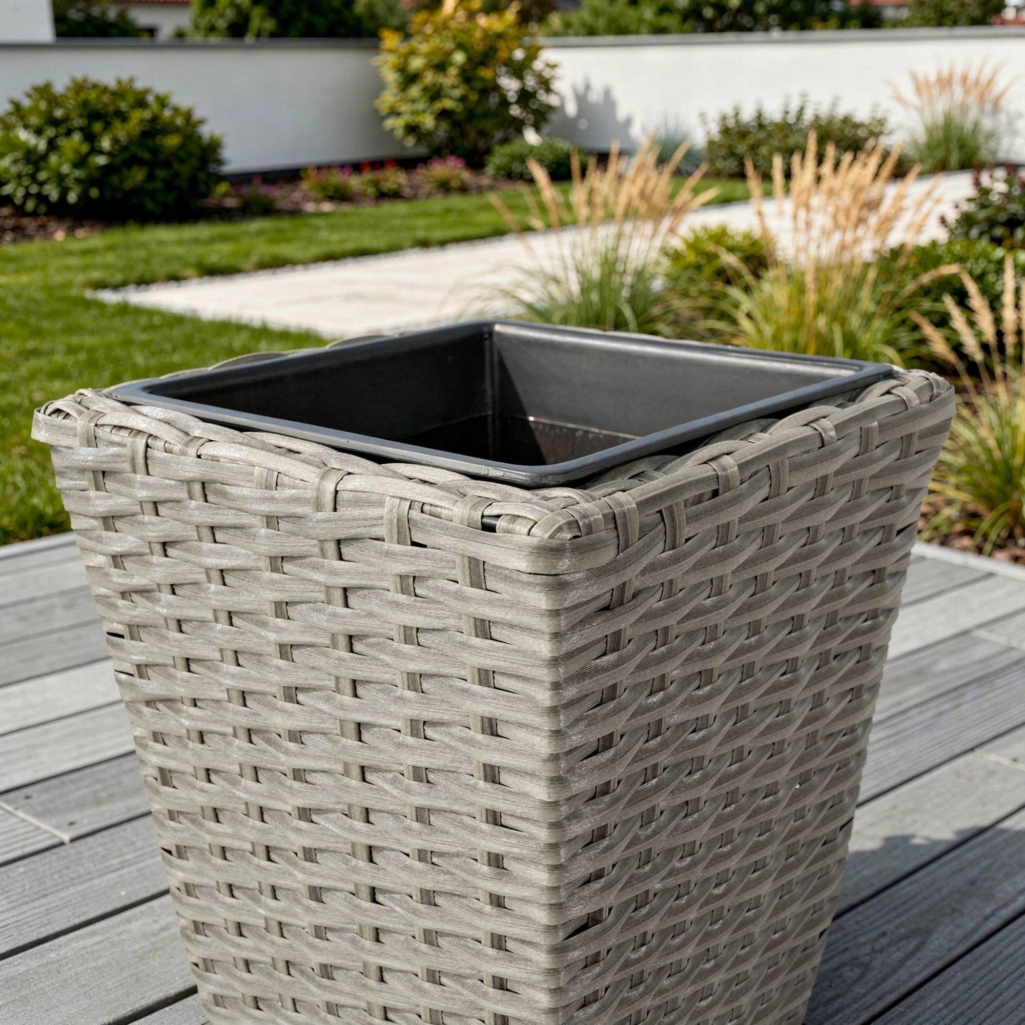 Polyrattan Pots Set of 3 with Refill Garden Pots Technorattan Length 38 cm
