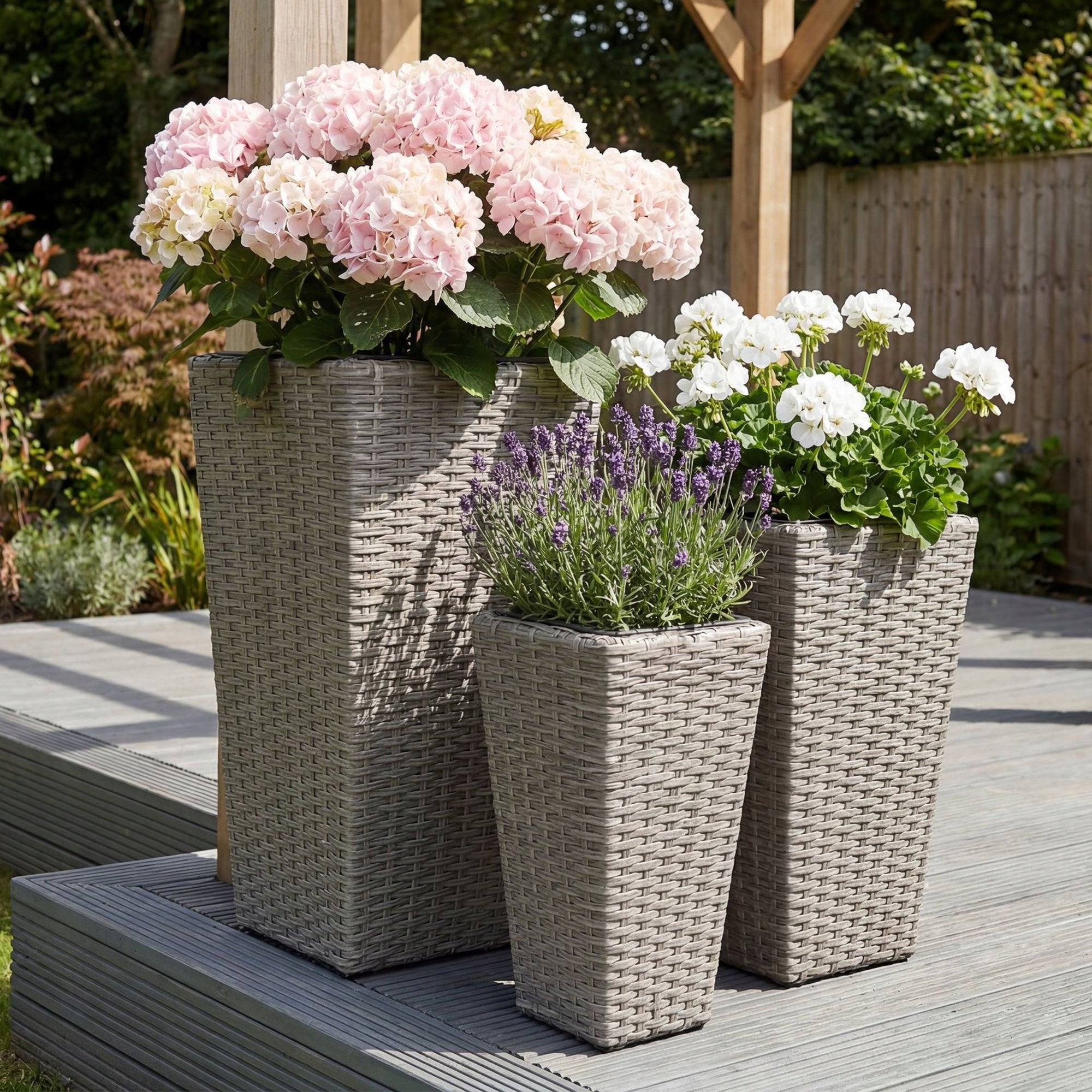 Polyrattan Pots Set of 3 with Refill Garden Pots Technorattan Product height 75 cm