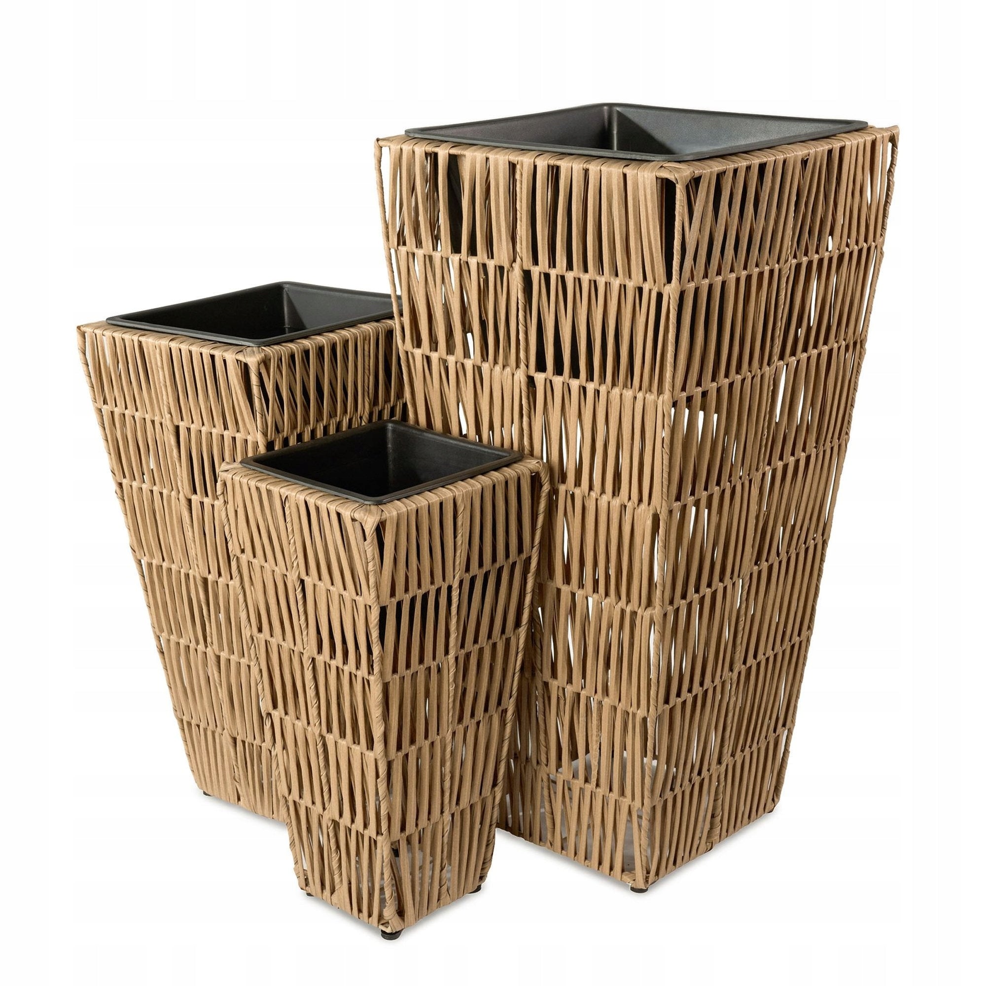 Polyrattan Pots Set of 3 with Refill Garden Pots Terrace Balcony